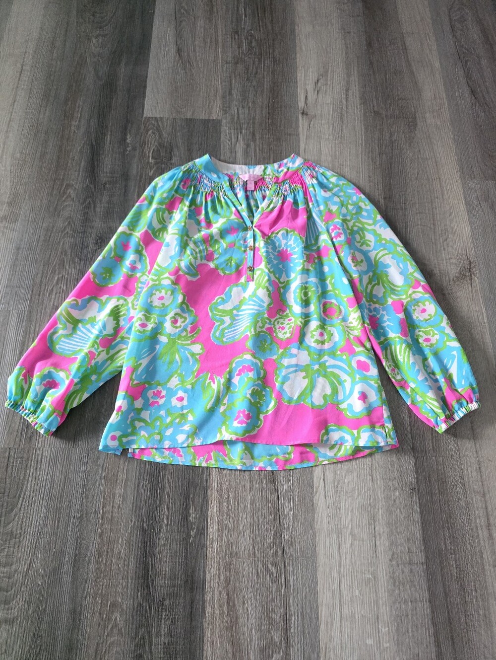 Lilly Pulitzer Women's Bright Pink Floral Long-Sleeve Peasant Top Size XS